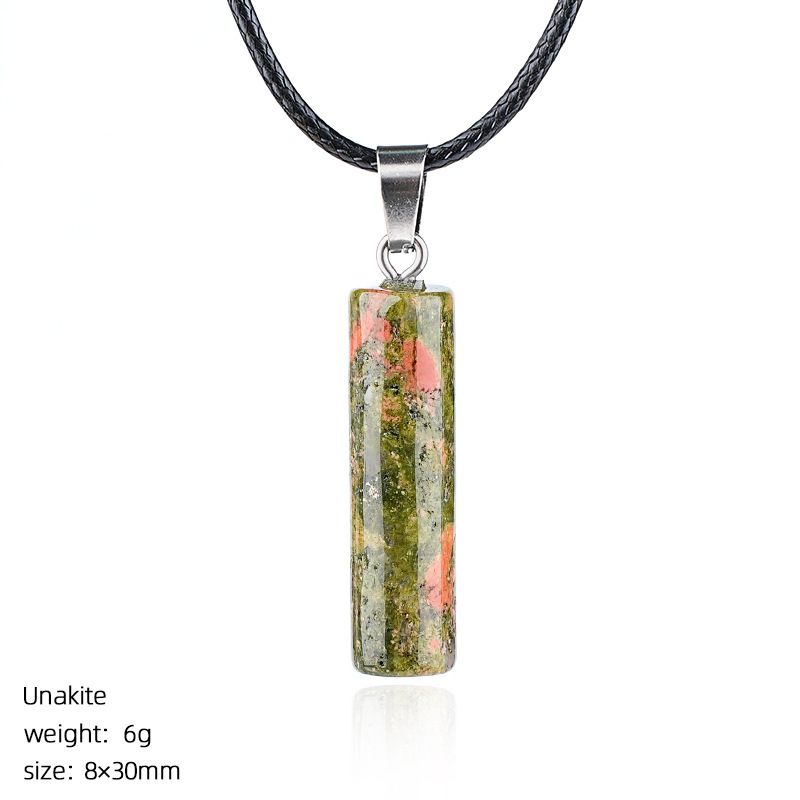 Colar cilíndrico de cristal natural 30Mm transfronteiriço europeu e americano estilo simples ágata escultura em pedra bruta pingente cilíndrico de pedra preciosa