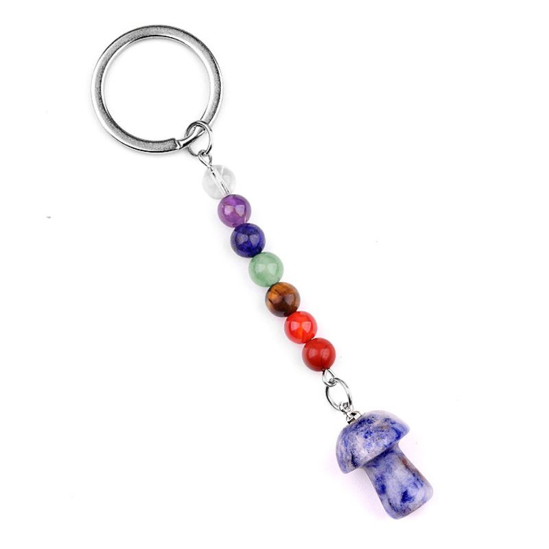 1469-Chave pingente de cristal natural colorido pedra 2cm cogumelo chaveiro saco acessórios presente atacado