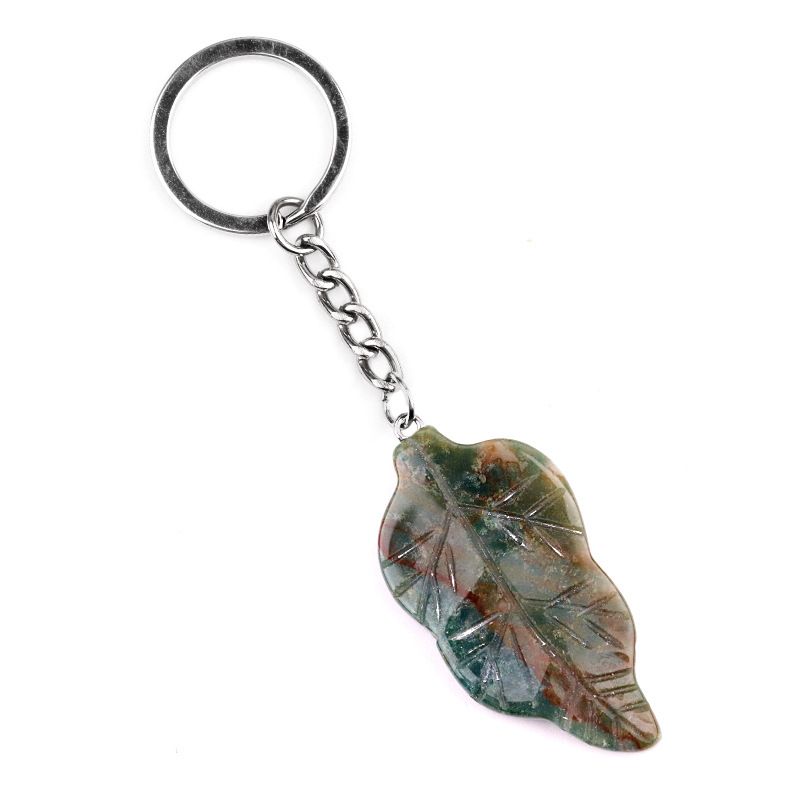 2073-Folha de cristal ágata pedra semi-preciosa chaveiro DIY pingente pena pingente decorativo acessórios de jóias