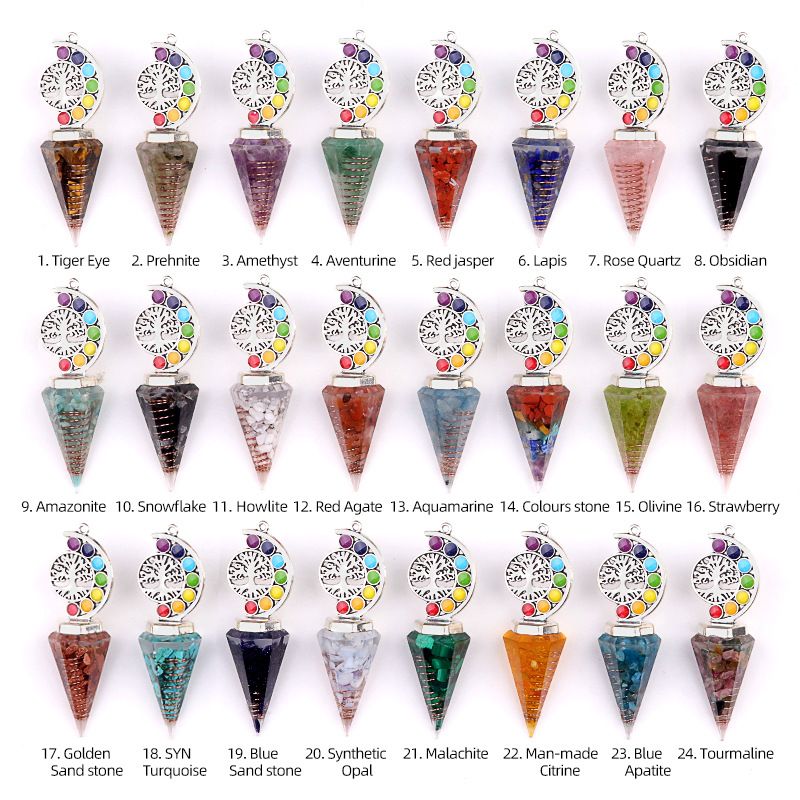 2145-Nova Árvore Colorida da Vida Resina De Cascalho De Cristal Hexagonal Cone Pêndulo Yoga Ornamento De Meditação