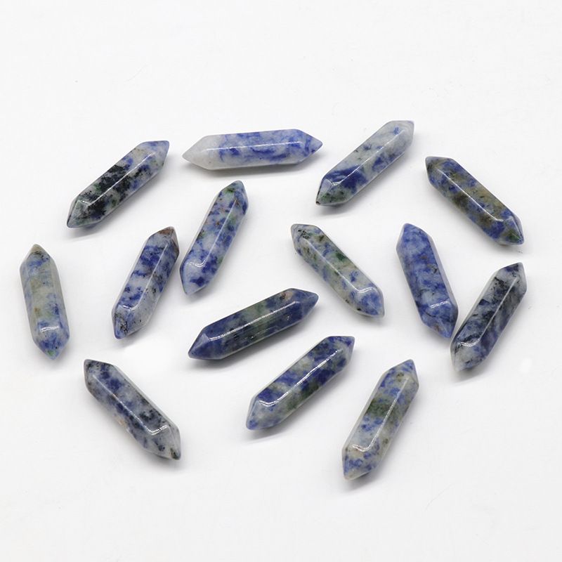 1063-Pedra semi-preciosa de cristal natural de duas cabeças pontiaguda superfície de corte de cone hexagonal pequeno pilar 8X31mm acessórios DIY
