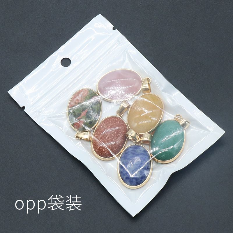 1430-Pingente de bainha oval de cristal de ágata natural, colar de cobre com meia face em forma de ovo