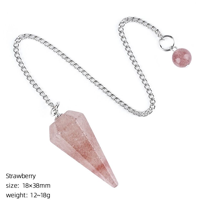 Pingente de pêndulo de cristal natural 38 mm Pedra preciosa de cone hexagonal com corrente Yoga Meditação Pêndulo de frequência ajustável