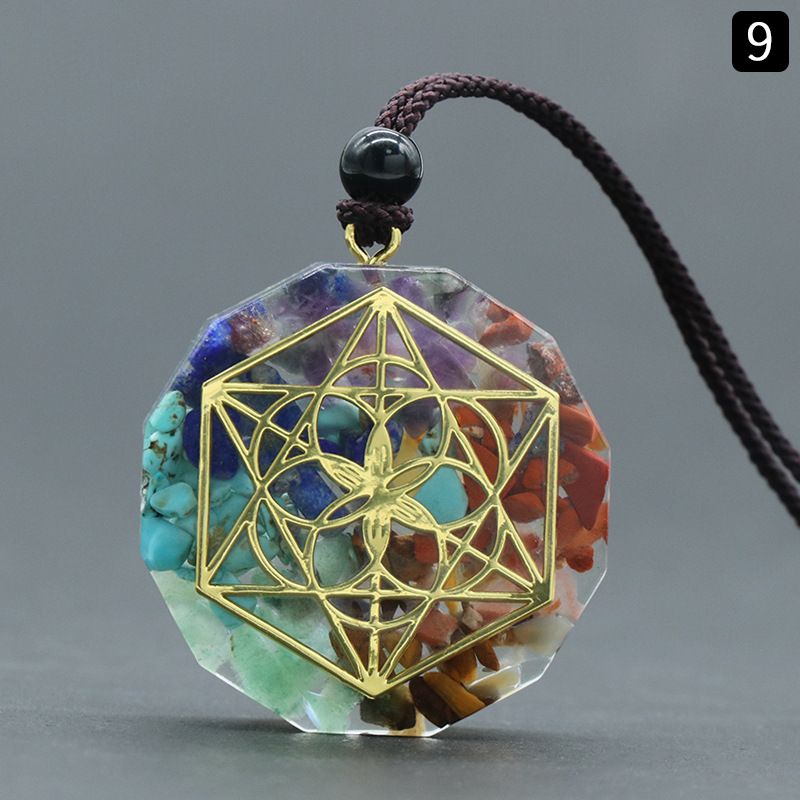 1556Reiki Energia de Cura Sete Veias Colar de Resina de Cascalho de Cristal Natural