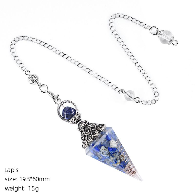 Pingente de pêndulo de cristal de resina personalizada Hexagonal Cone Rhombus Agate Gravel Yoga Meditação Freqüência Ajustável Pêndulo Epóxi