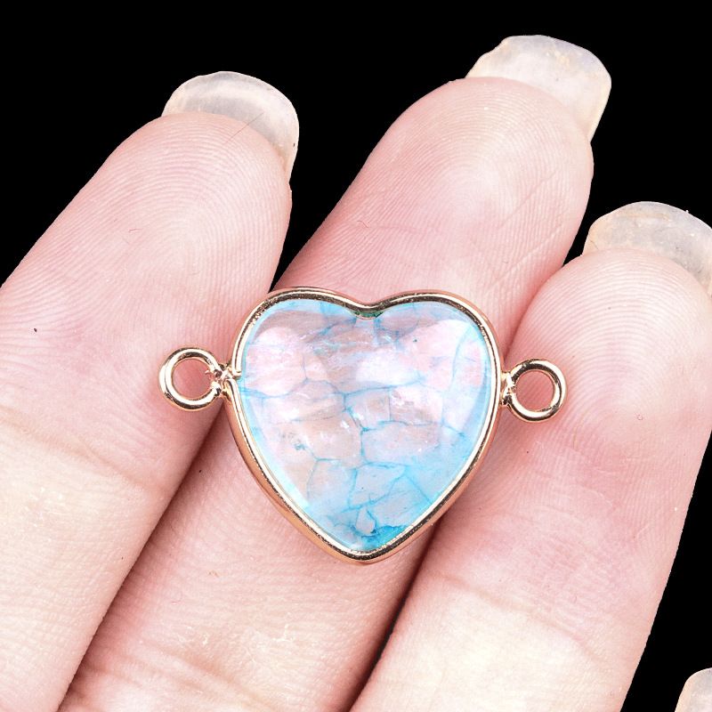 2026-15Mm conector de bainha de amor, pedra semi-preciosa natural amor duplo orifício de suspensão acessórios de jóias DIY
