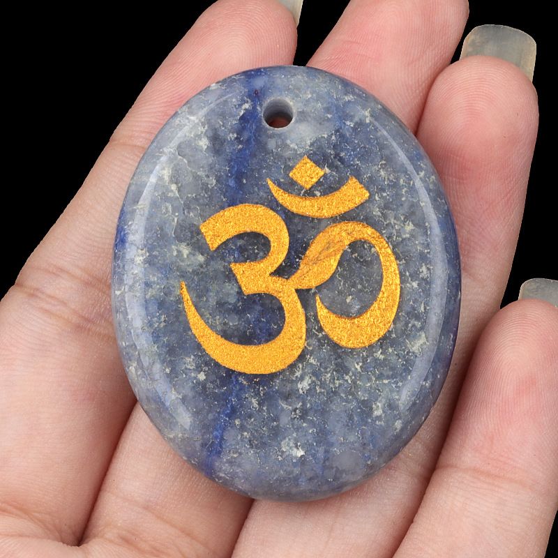2338-Letras de ágata de cristal natural OM símbolo palma pedra yoga runa DIY chaveiro pingente acessórios