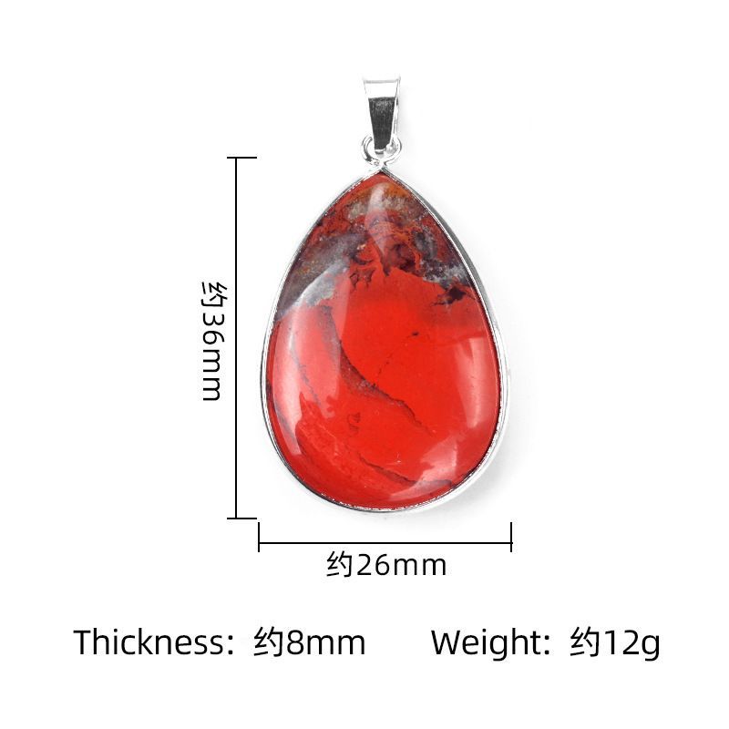 1741-Pingente grande de bainha de gota de água com borda K branca 25x35, colar de gota de água de cobre de pedra semipreciosa de cristal galvanizado em prata.