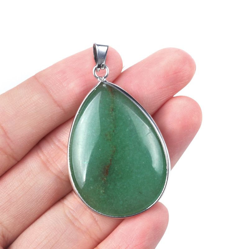 1741-Pingente grande de bainha de gota de água com borda K branca 25x35, colar de gota de água de cobre de pedra semipreciosa de cristal galvanizado em prata.