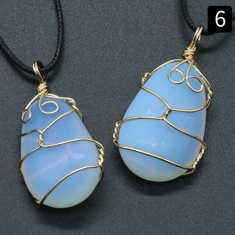 Ágata de cristal natural, pedra semipreciosa, pingente de enrolamento de gota de água, jade Dongling de cristal em pó, colar de pedra olho de tigre.