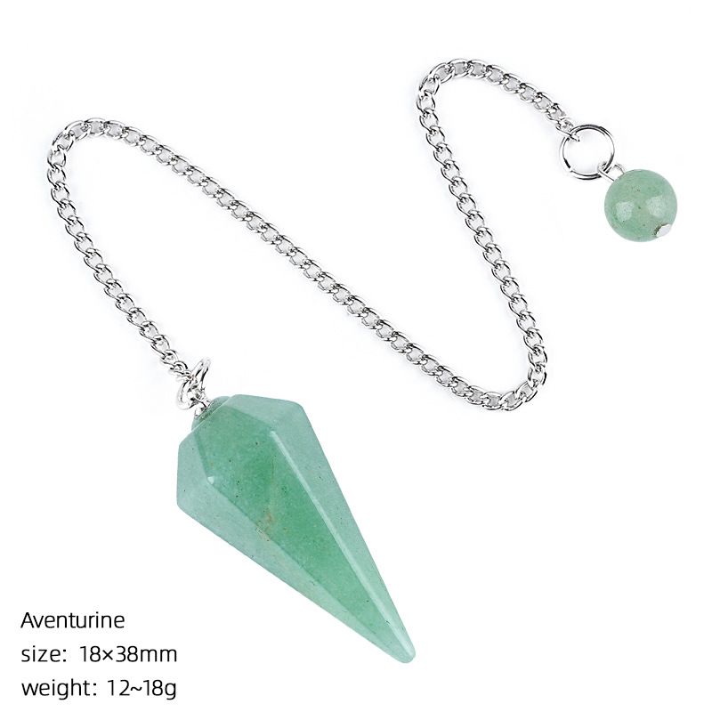 Pingente de pêndulo de cristal natural 38 mm Pedra preciosa de cone hexagonal com corrente Yoga Meditação Pêndulo de frequência ajustável