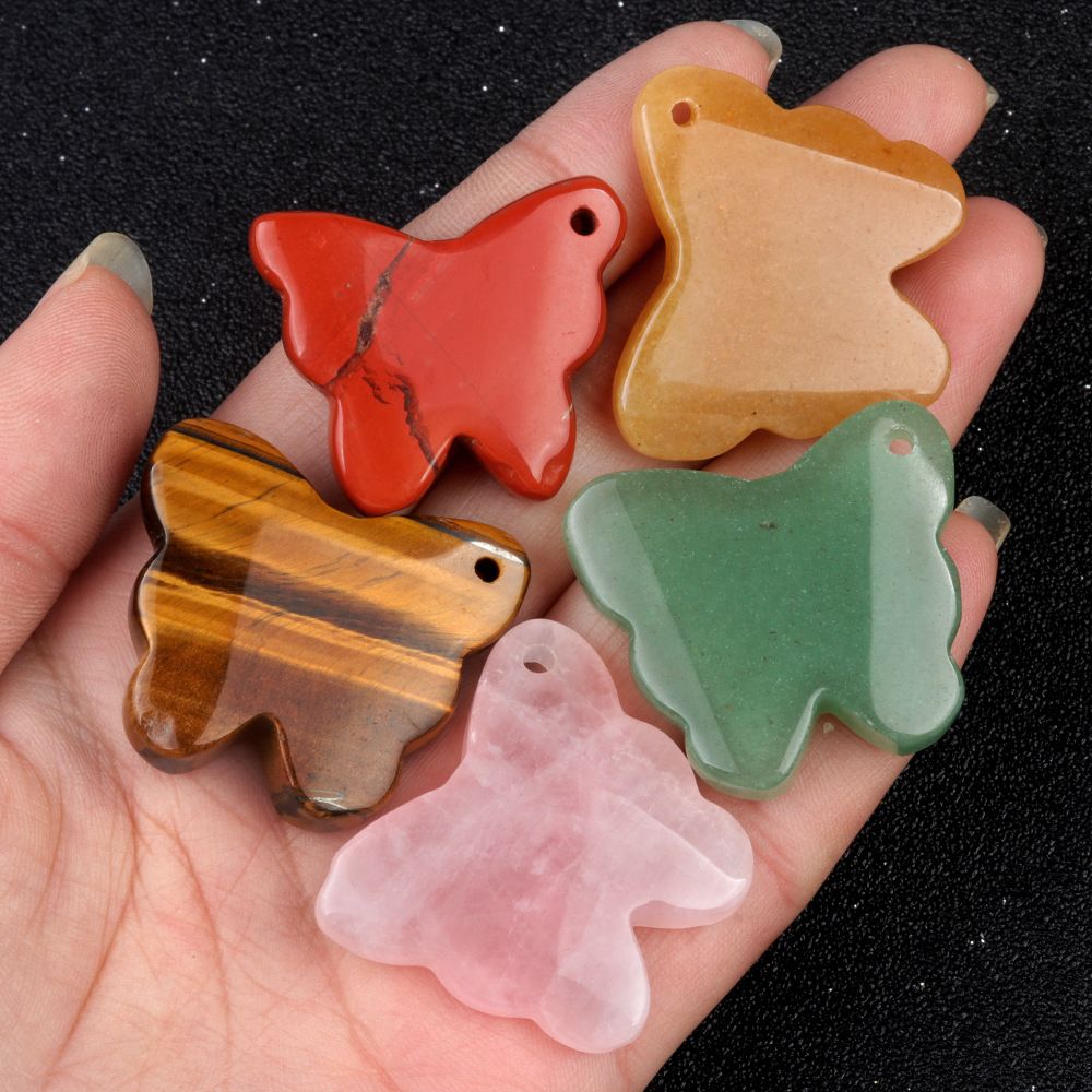 1791 - 30 × 35 mm grande pingente de borboleta, pedra de ágata de cristal natural, enfeite de mesa de borboleta esculpida
