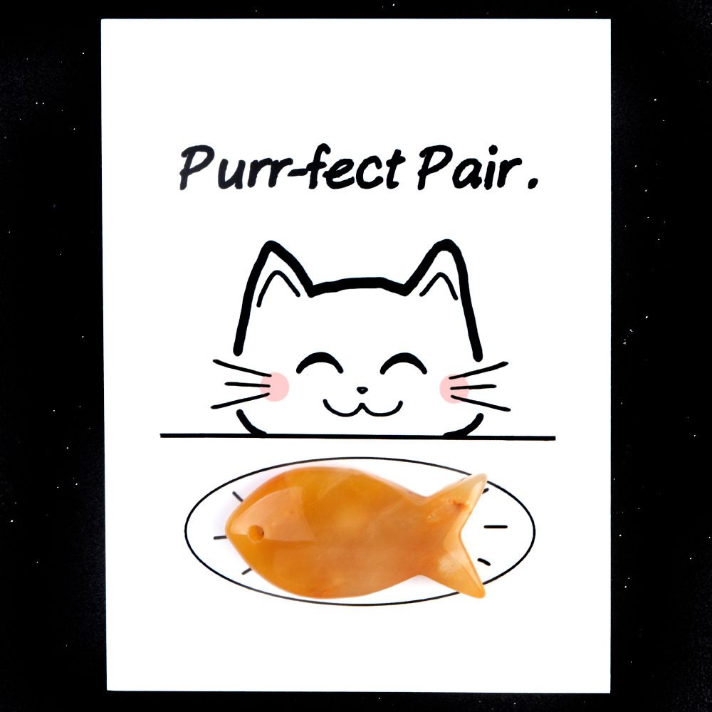 1816-Purr-fect Par Série de Cartões de Cura para Gatos e Peixes Pedra de Ágata de Cristal Natural, Creative Fun