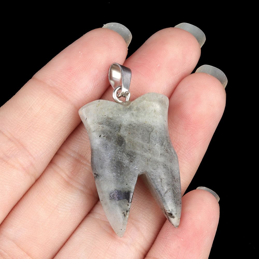1919-32Mm pingente de dente de pedra de cristal natural de ágata colar DIY pingente de jóias material