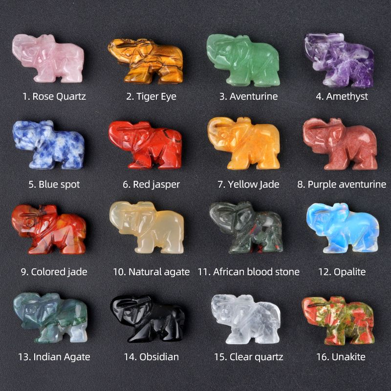 2201-12 caixa de cor 1 polegada gravada de cristal ágata jade elefante ornamento animal artesanato