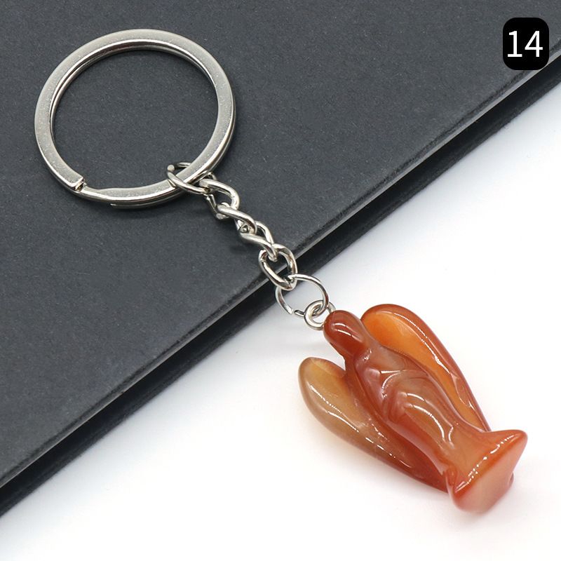 Chaveiro de anjo gravado em pedra de ágata de cristal natural, pingente de bolsa de celular de anjo da guarda.