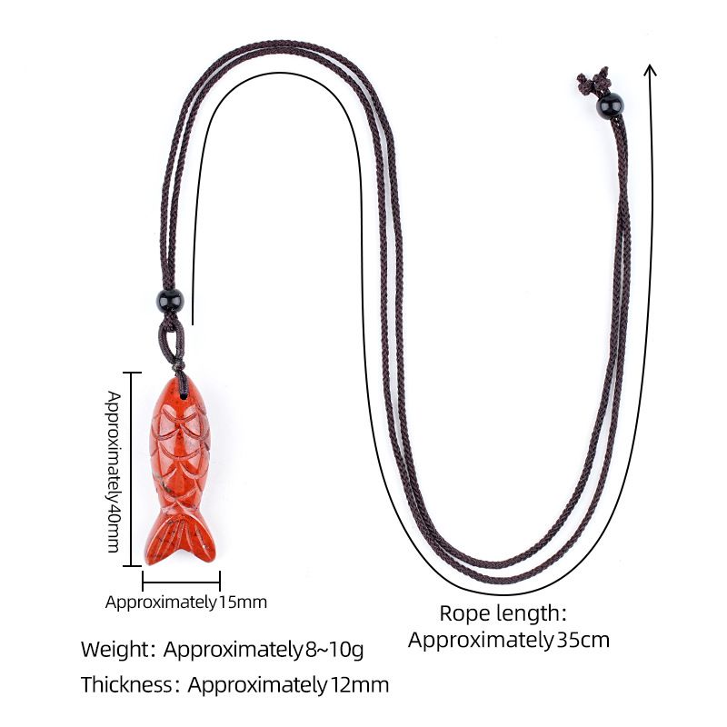 Colar de peixe pequeno de pedra semi-preciosa natural de 40Mm, colar de corda trançada ajustável, pingente de peixe pequeno de ágata tridimensional com gravura em pedra ágata.