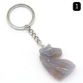 Chaveiro de unicórnio de pedra de cristal natural unicórnio, pingente de saco de animal gravado em pedra.
