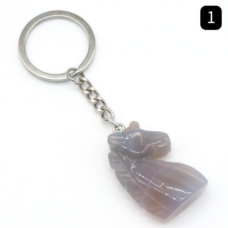 Chaveiro de unicórnio de pedra de cristal natural unicórnio, pingente de saco de animal gravado em pedra.