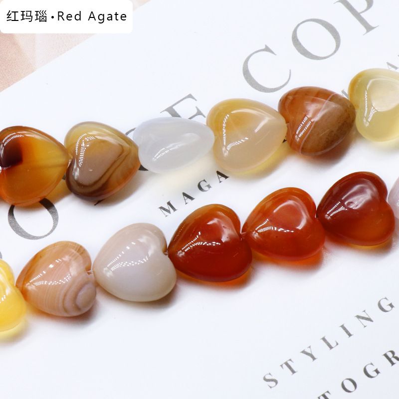 873-Amor de pedra preciosa de ágata de cristal natural 14mm coração frisado DIY colar brincos de jóias material