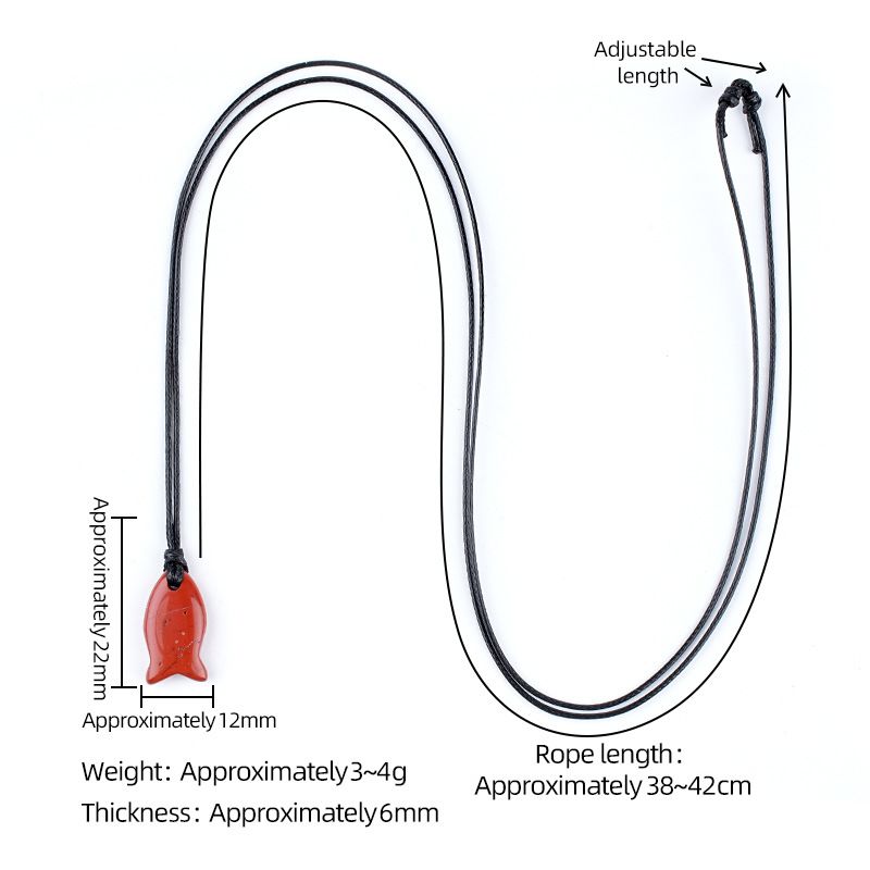 Colar de peixe de cristal natural 22Mm bonito tecido à mão ajustável corrente de suéter pedra áspera gravada pingente em forma de peixe