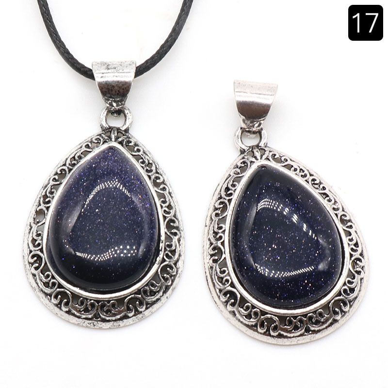 1185-Pingente de gota de água de pedra semipreciosa de ágata de cristal, liga incrustada, colar de concha de abalone lápis-lazúli