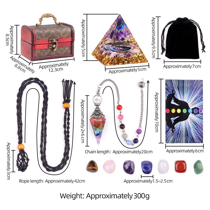 2135-Cristal Artesanato Cristal Natural Pedra Colorida Tecida Malha Bolso Pirâmide Pêndulo Conjunto De Cascalho