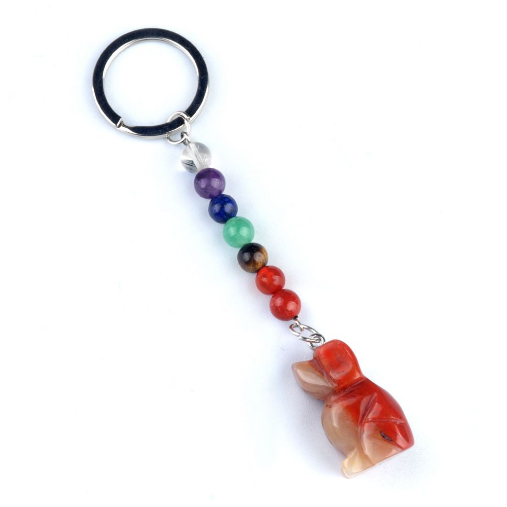 1958-Chaveiro de cachorro de pedra de cristal colorido, pingente de jóias de chakra, pingente de chaveiro de animal pequeno