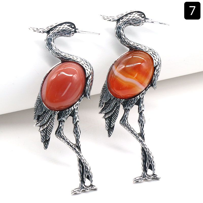 Pingente de broche incrustado de guindaste de coroa vermelha semi-preciosa de cristal natural de uso duplo, acessórios para jaqueta de alfinete de corsage