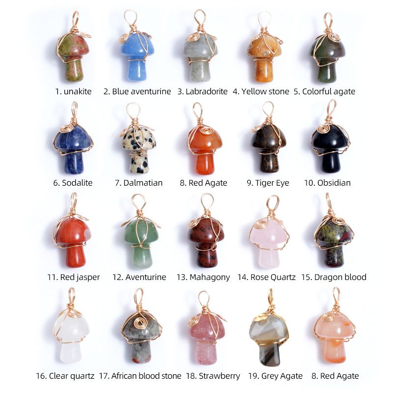 Pingente de cogumelo de cristal natural transfronteiriço de seda enrolada à mão bonito mini cogumelo DIY colar acessórios de jóias