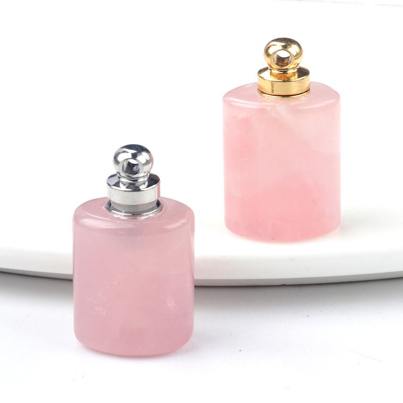 1675-Pingente de garrafa de perfume retangular de pedra natural, pingente de garrafa de óleo essencial de cristal rosa Pingente de colar DIY
