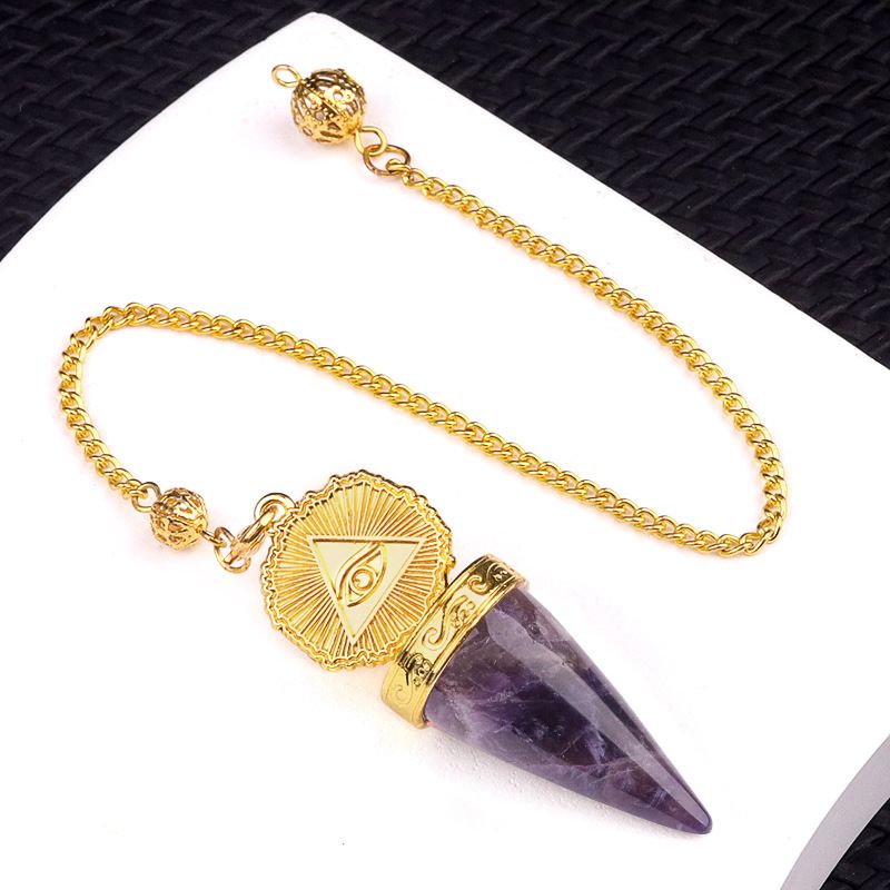 2194-Amethyst pó cristal olho de tigre pedra pingente de olho que tudo vê