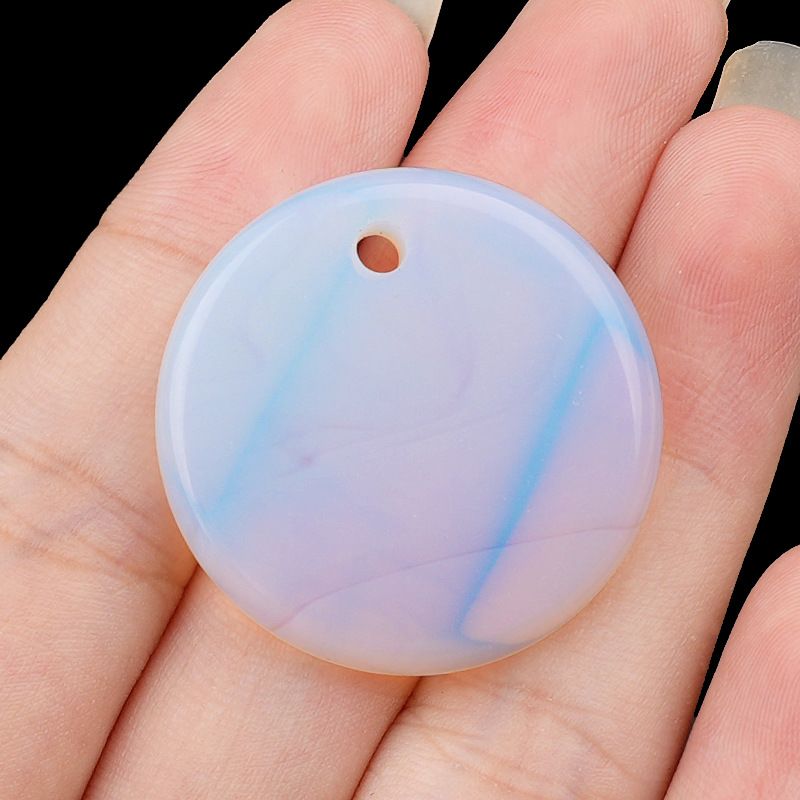 Pingente de pedra de cristal natural peça redonda de energia de pedra 30mm pode ser gravado DIY acessórios de jóias ornamento atacado