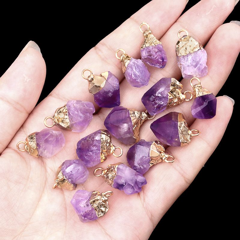 1016-Ágata de cristal pedra bruta dourada galvanizada pequeno pingente trabalho em andamento colar DIY material de jóias (cabeça de ouro)