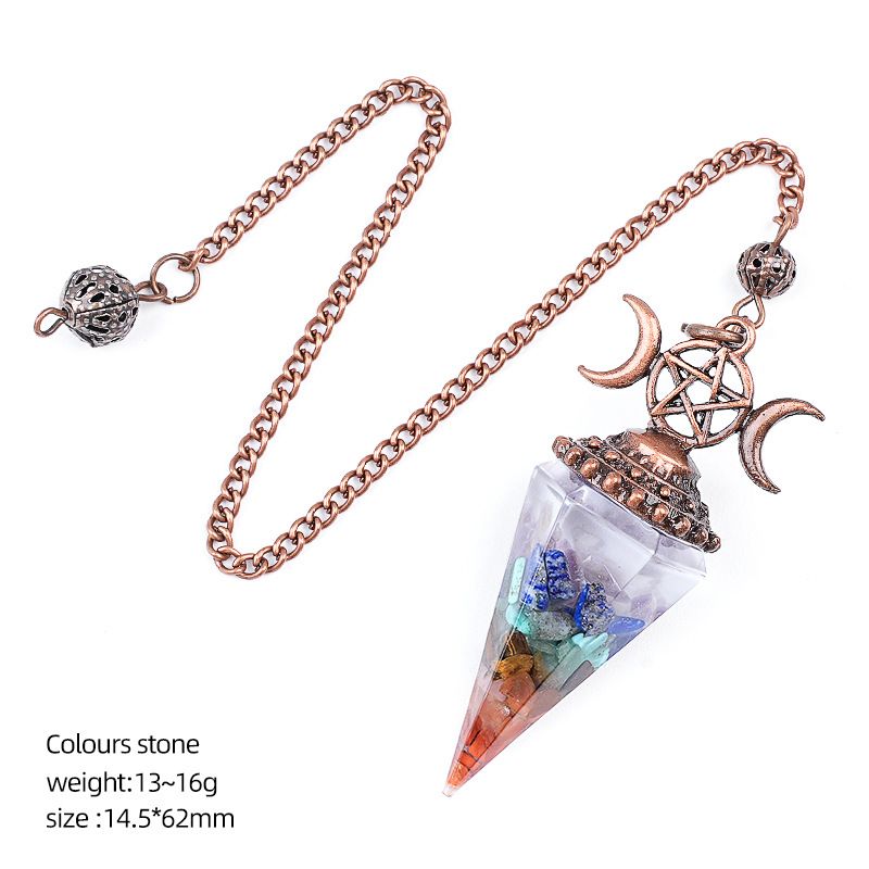 Pingente de pêndulo de cristal natural Triatlo vermelho antigo Hexagonal Cone Yoga Meditação Pêndulo de resina de frequência ajustável