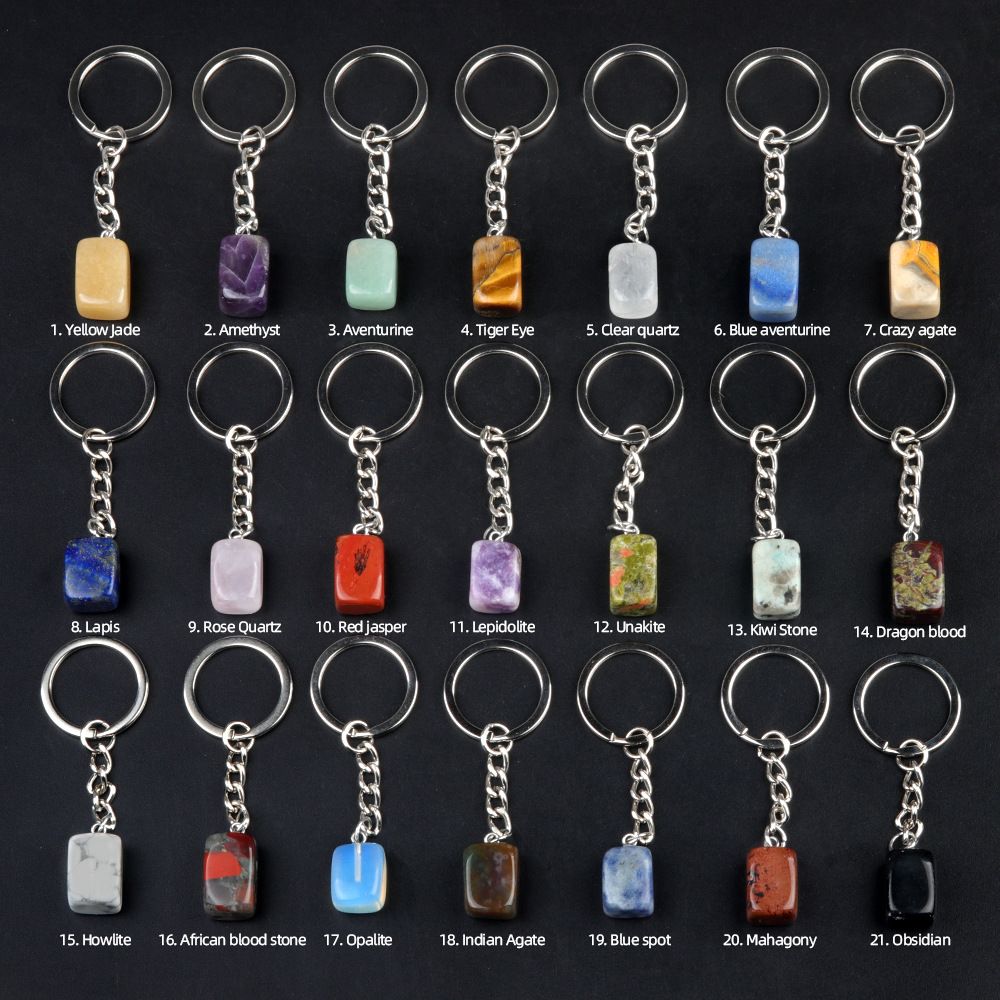1788-Cristal Colorido Pedra Irregular 16mm Chaveiro Quadrado Comprido DIY Gem Pingente Opala