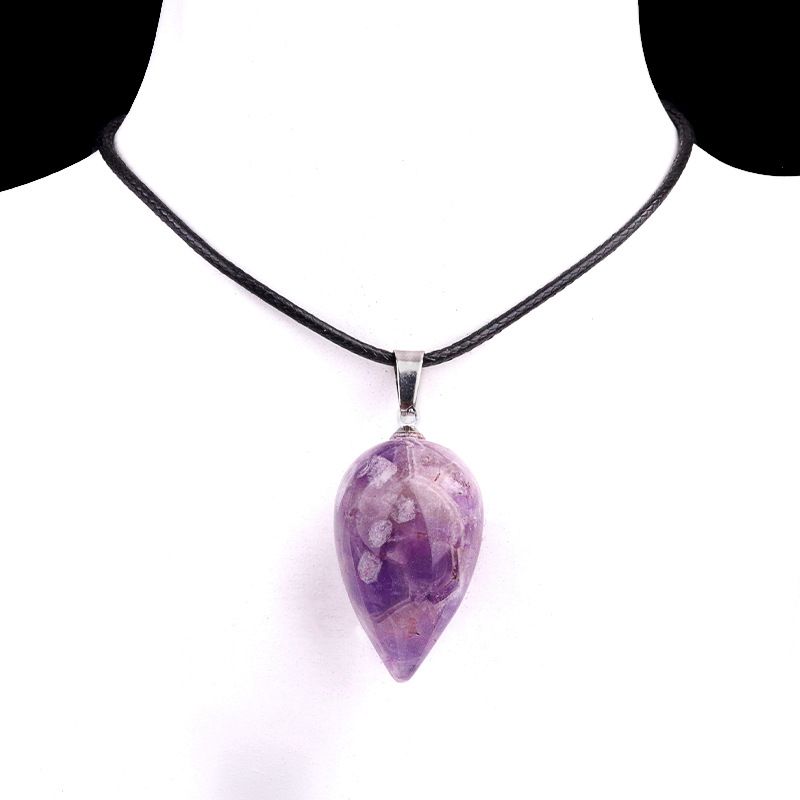 2147-18X30mm natural rosa e roxo branco cristal ágata pedra semipreciosa pingente de gota de água tridimensional colar de gota de água redondo