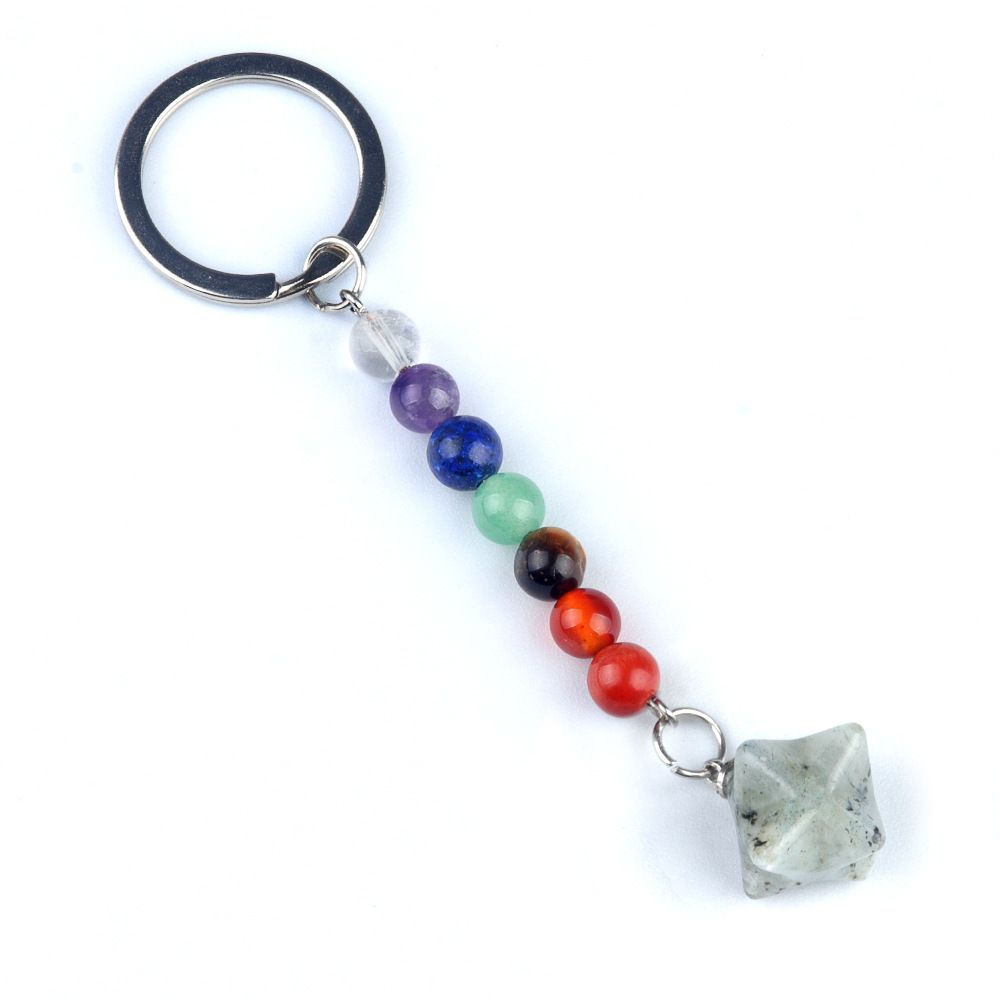 1937-Pedra colorida de cristal natural ágata Kaba chaveiro estrela, pingente de hexagrama tridimensional Merkaba.