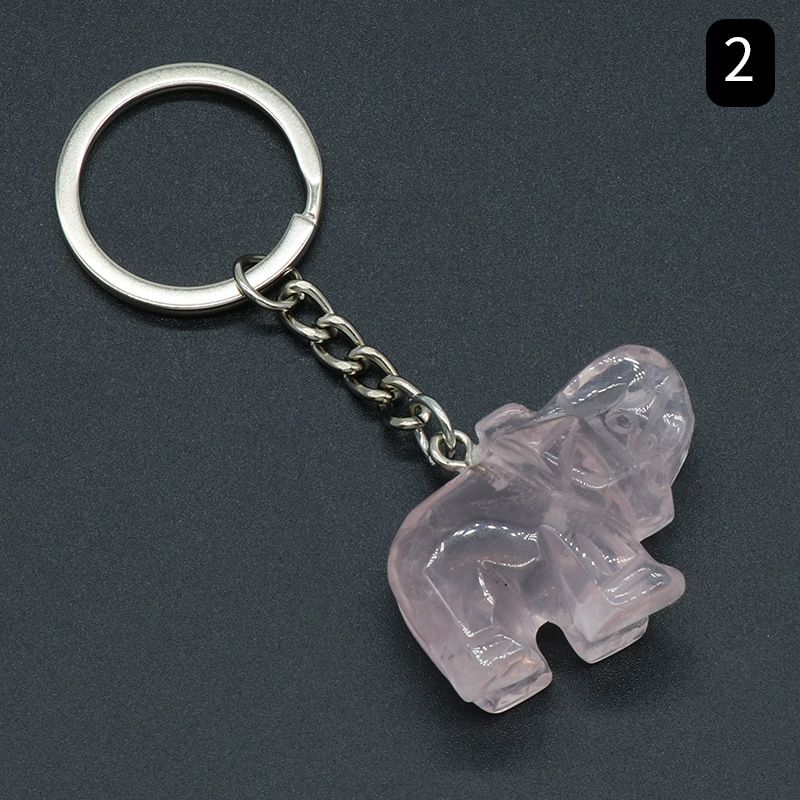 Pingente de chaveiro de elefante com cabeça de ágata de cristal natural, pingente de bolsa de elefante gravada tridimensional.