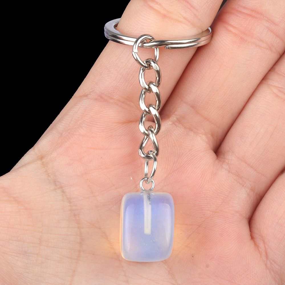 1788-Cristal Colorido Pedra Irregular 16mm Chaveiro Quadrado Comprido DIY Gem Pingente Opala