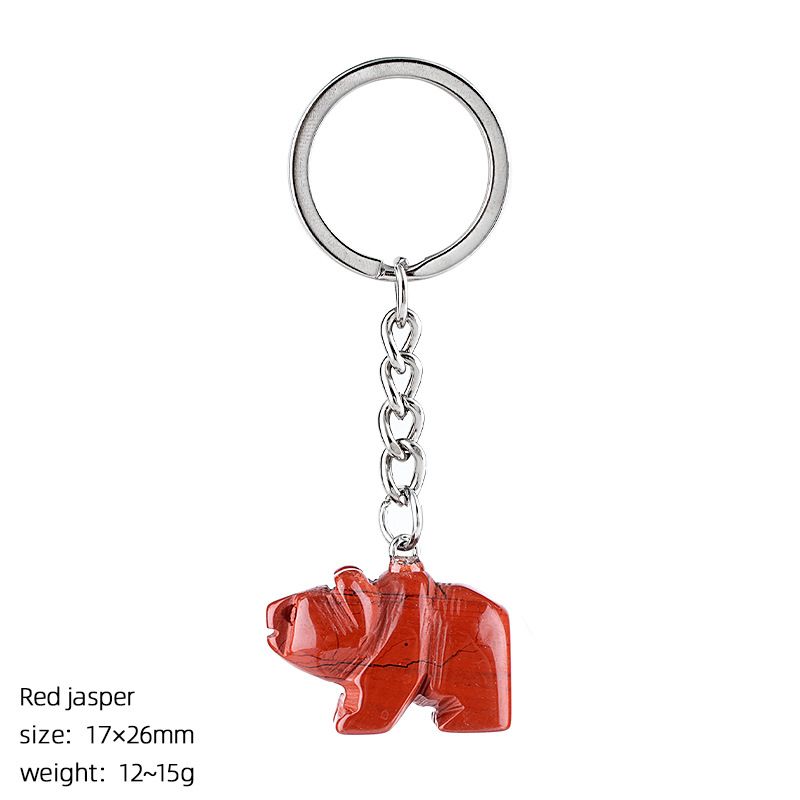 Pedra natural urso polar chaveiro criativo saco acessórios animais pedra cristal gravado urso pingente
