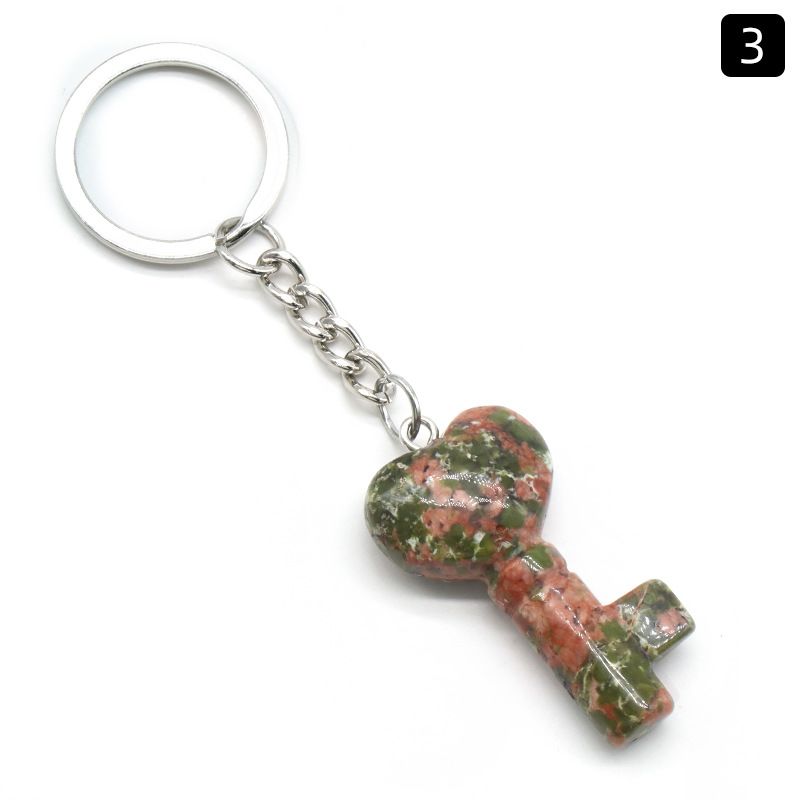1569 - Chaveiro de Coração de Cristal Natural Chaveiro de Coração Pingente de Fechadura em Forma de Coração DIY Acessório Criativo de Pingente