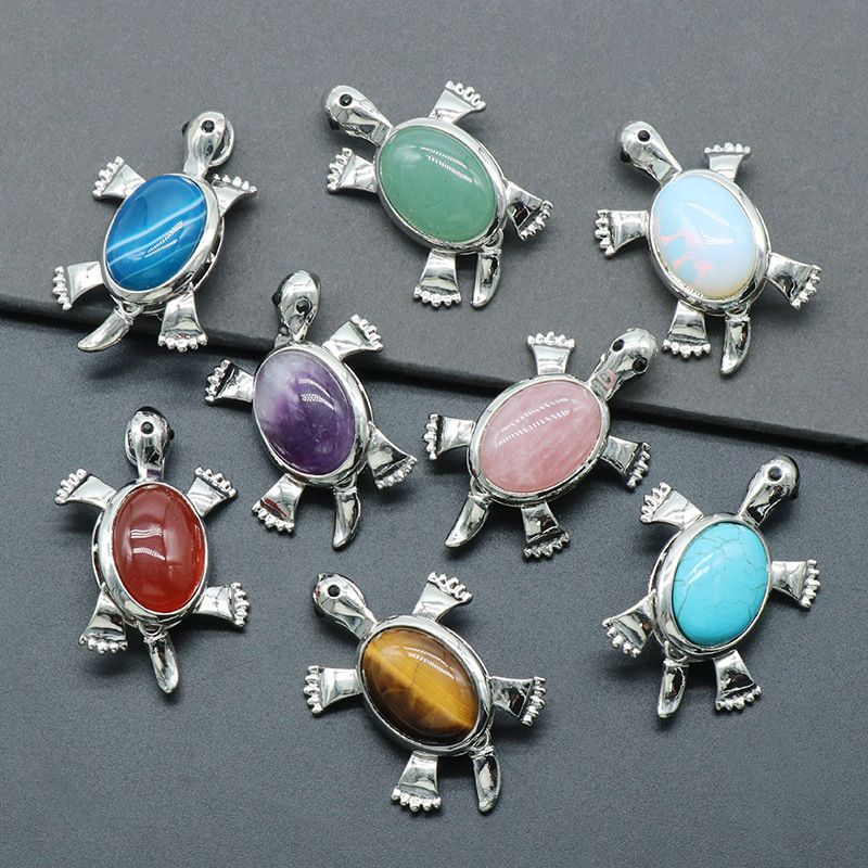 Pingente de broche de tartaruga 1558, acessórios de colar de pingente de pedra preciosa incrustada em liga de cristal natural