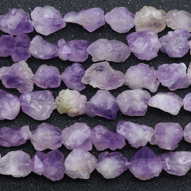 Pedra áspera de cristal único de ametista orifício reto contas soltas, orifício vertical dentes de ametista de lavanda, flores de ametista