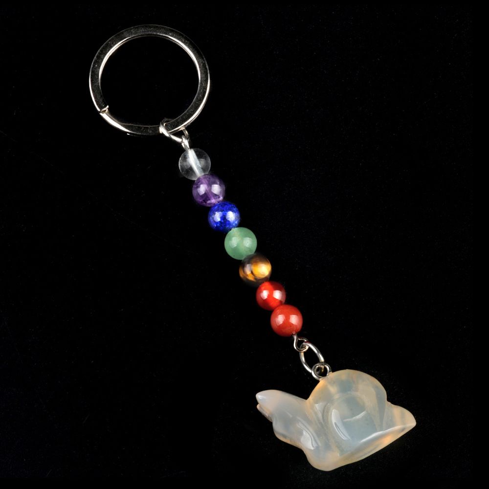 1962-Chaveiro de caracol de pedra de cristal colorido, pingente de jóias chakra, pingente de chaveiro de animal pequeno