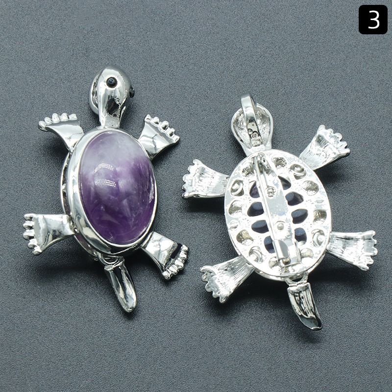 Pingente de broche de tartaruga 1558, acessórios de colar de pingente de pedra preciosa incrustada em liga de cristal natural