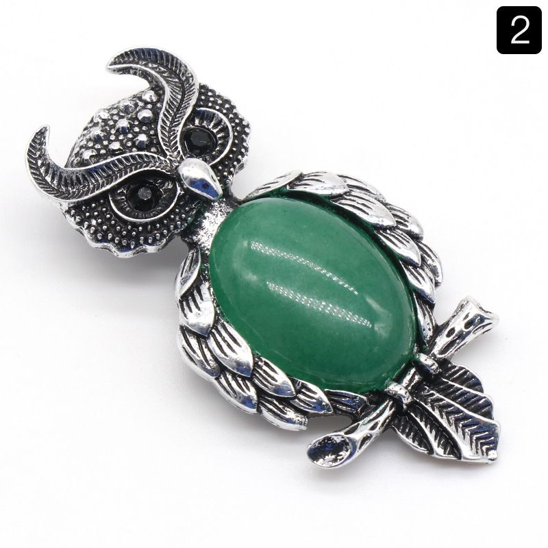 1208-Coruja gem Broche de Cristal Natural Coruja Broche, Alloy Set Pingente de Pedra Preciosa Pin