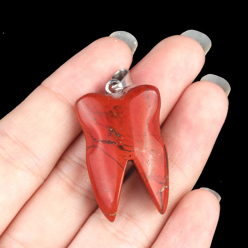 1919-32Mm pingente de dente de pedra de cristal natural de ágata colar DIY pingente de jóias material