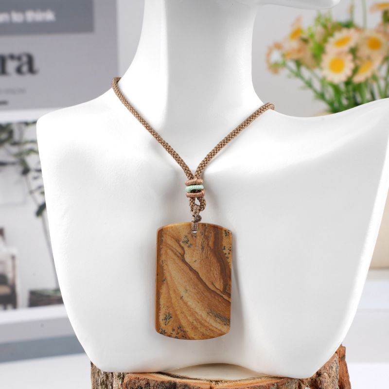 Pingente de marca retangular de jade de cristal natural seguro colar de jóias estilo chinês local cênico atacado
