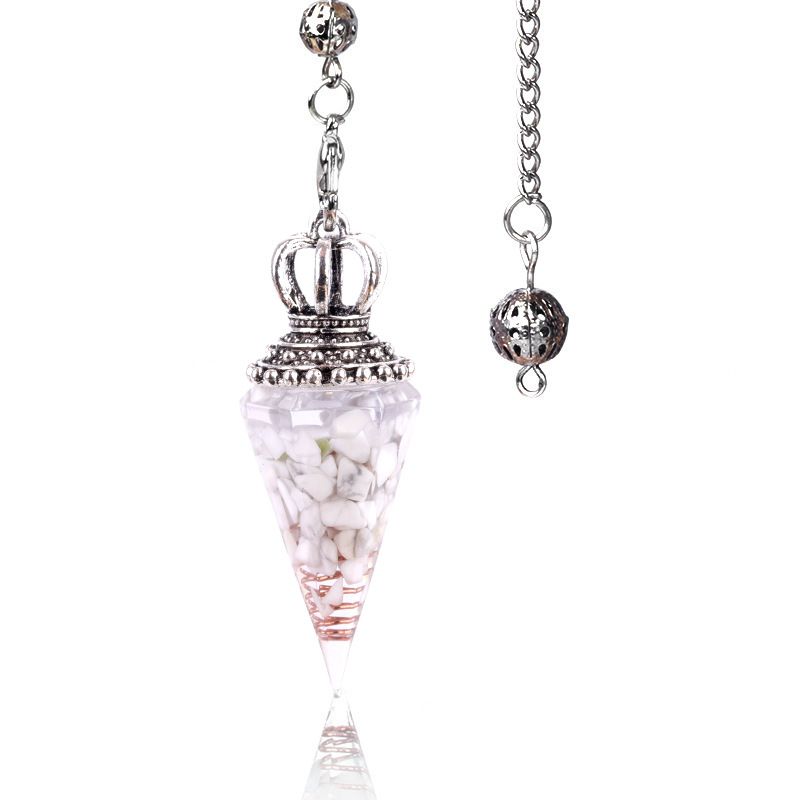 1645-Pêndulo de alma, pêndulo de resina de cascalho cristal, pêndulo de chakra cônico hexagonal